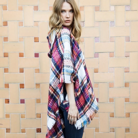 Paris&Pearle Tops - Gracelyn Magenta Hooded Plaid Kimono Top